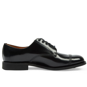 Sanders Military Style Leather Gibson Derby Shoes - Black 1128B - Burrows and Hare