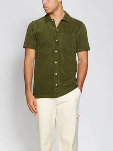 Oliver Spencer Lulworth Riviera Short Sleeve Jersey Shirt - Green - Burrows and Hare