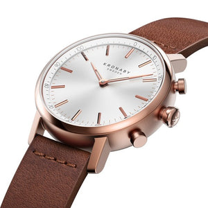 Kronaby Carat 38mm Hybrid Smartwatch - Silver, Brown Leather - Burrows and Hare