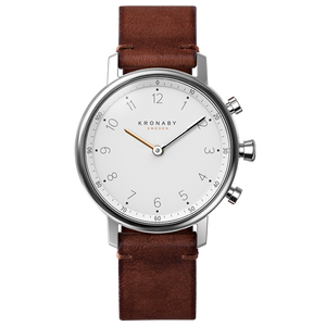 Kronaby Nord 38mm Hybrid Smartwatch - White, Dark Brown Leather - Burrows and Hare